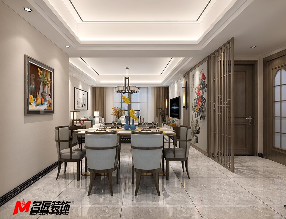 新中式风格室内装修设计效果图-桂林中海寰宇三居123平米