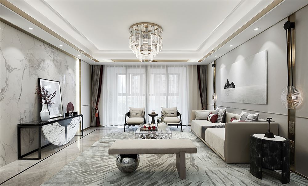 桂林室内装修桐达翰林居137平米-现代新中式风格室内设计家装案例