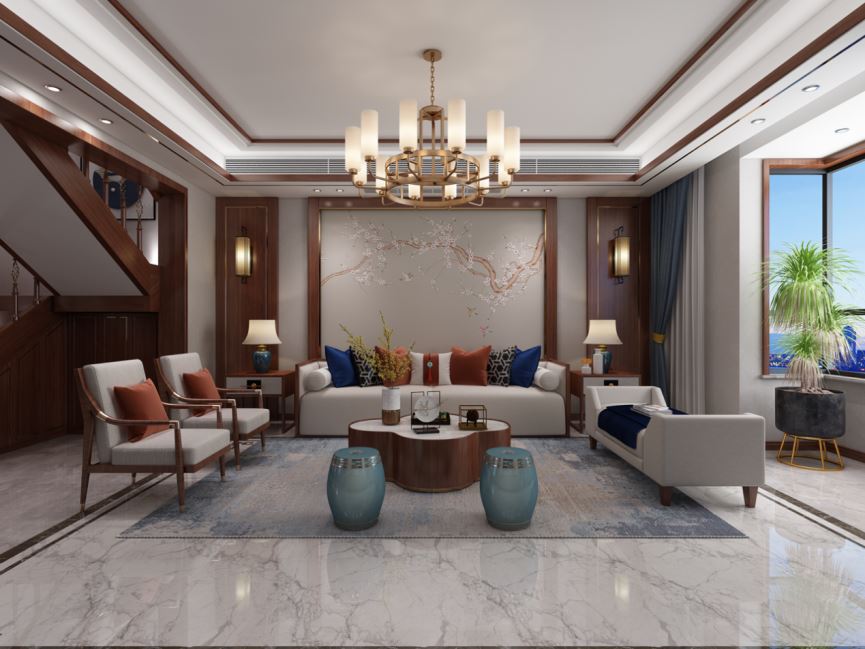 桂林装修案例新中式风格别墅装修效果图-216平米的绝美东方豪宅风范